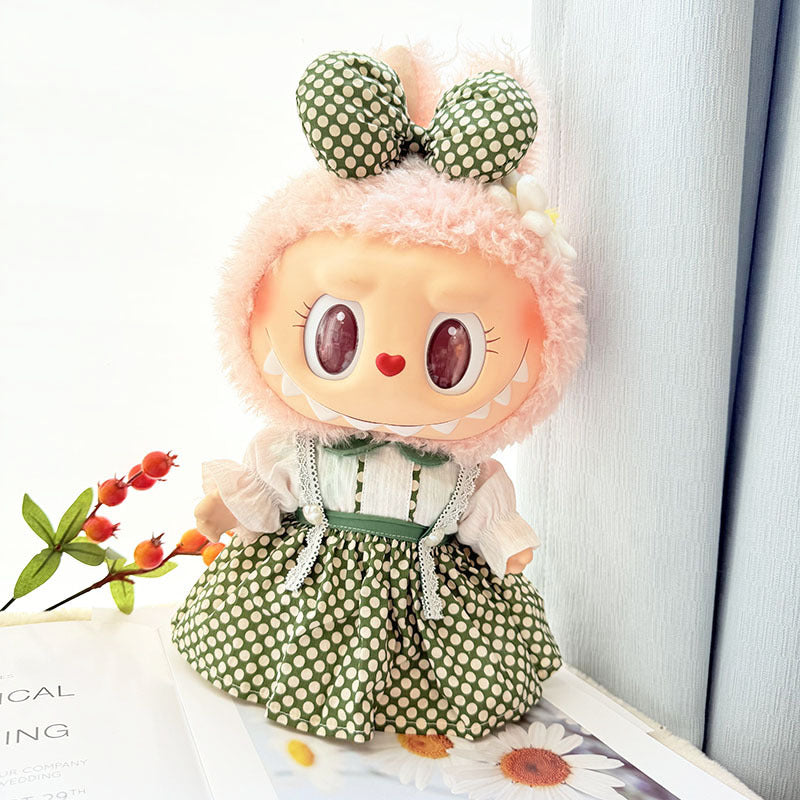 38Cm Labubu plush doll dress for Labubu doll dress MOKOKO sweetheart pink and blue lace skirt