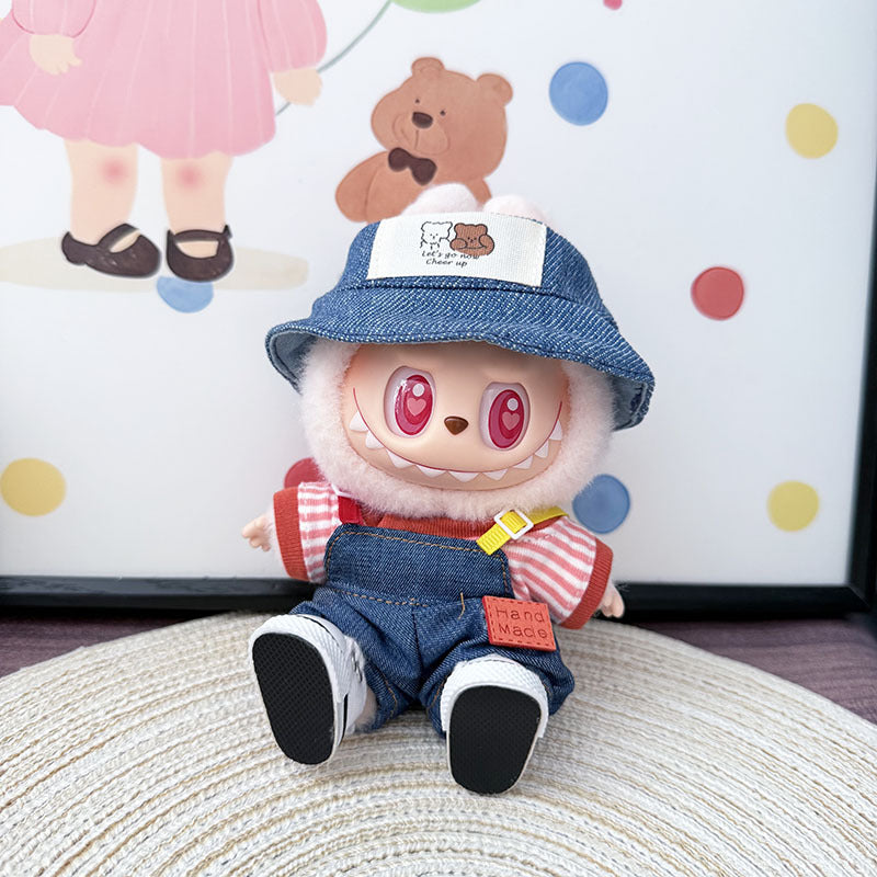 The first, second and third generation keychain Labubu clothes pendant Labubu baby clothes colored denim strap set is cute.