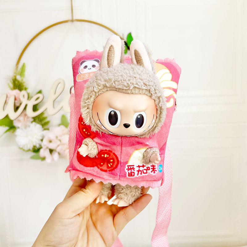 15Cm pendant labubu blind box macaron rabub potato chips outer bag keychain doll clothes