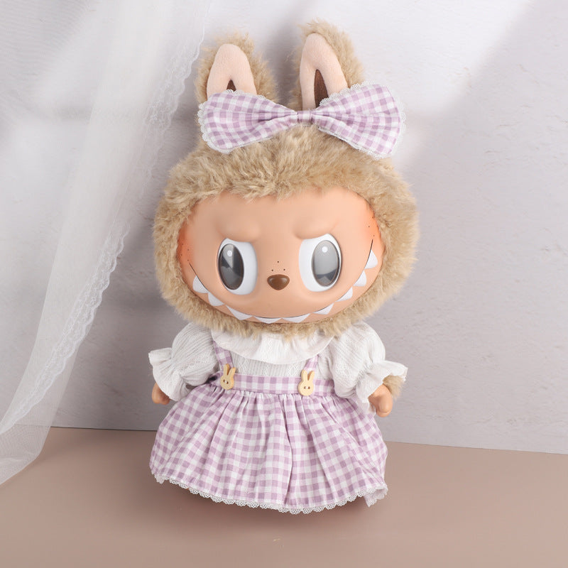 38Cm Labubu vinyl plush doll clothes for Labubu doll clothes striped animal shirt set cute