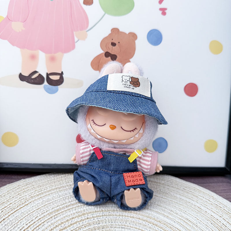 The first, second and third generation keychain Labubu clothes pendant Labubu baby clothes colored denim strap set is cute.