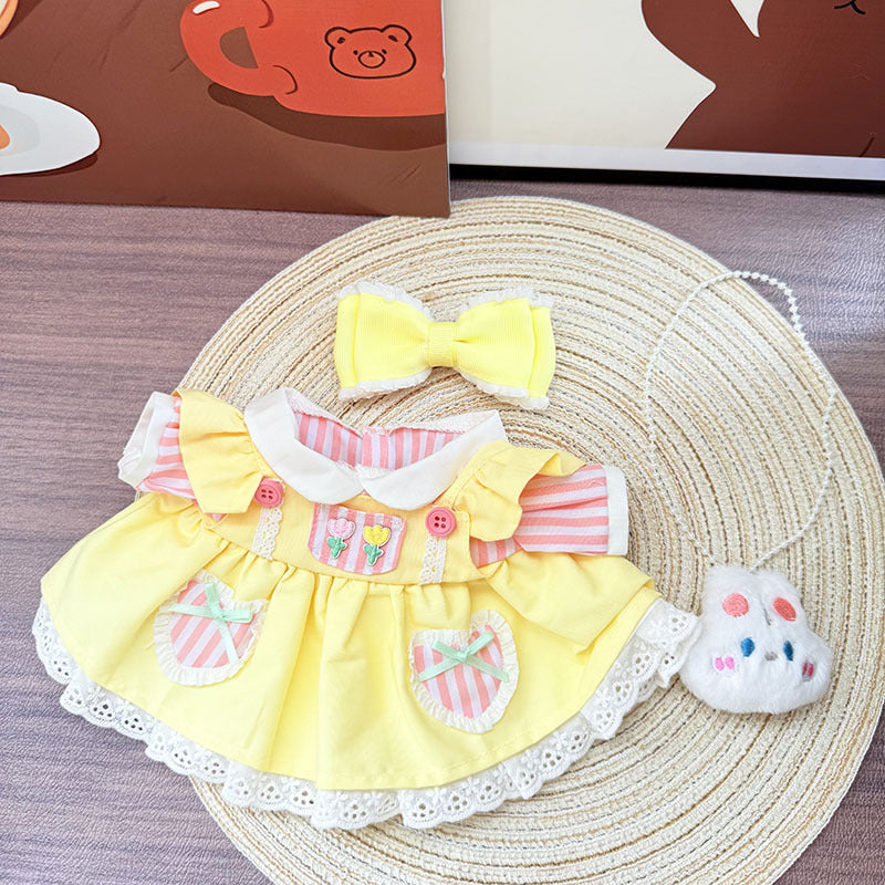 38Cm Labubu vinyl plush doll clothes for Labubu doll clothes yellow cream flower skirt set