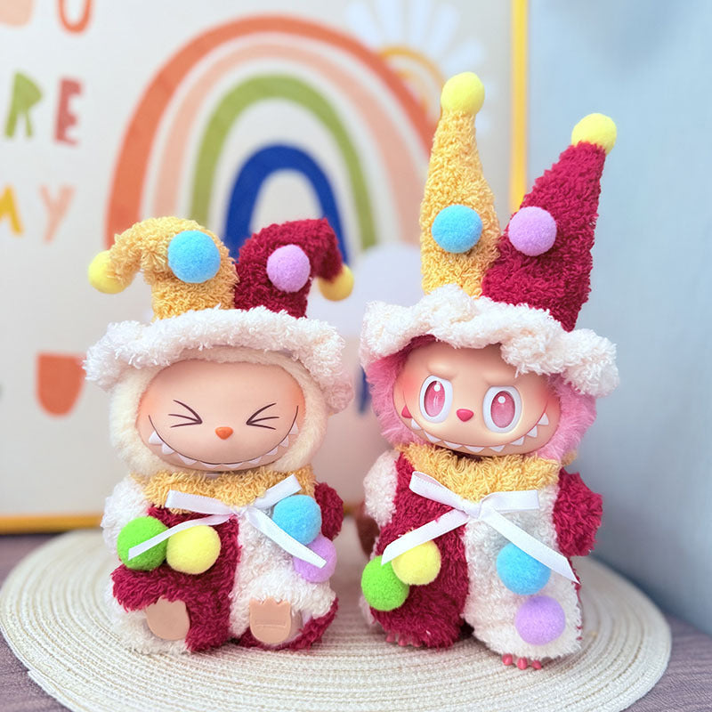 The first, second and third generation Labubu clothes pendant Labubu sitting party baby clothes colored ball clown suit is cute and cute