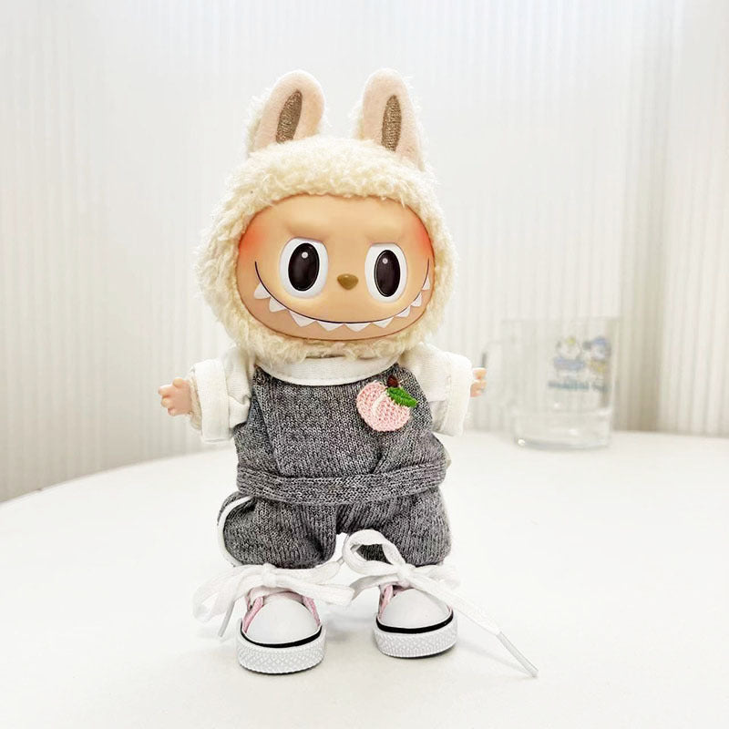 17Cm pendant, rabub clothes, premium gray sports wear, two-piece set, keychain labubu doll clothes, cute.
