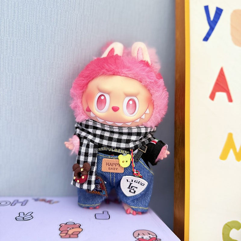 The first, second and third generation keychain Labubu clothes pendant Labubu baby clothes trendy sweater overalls set is cute.
