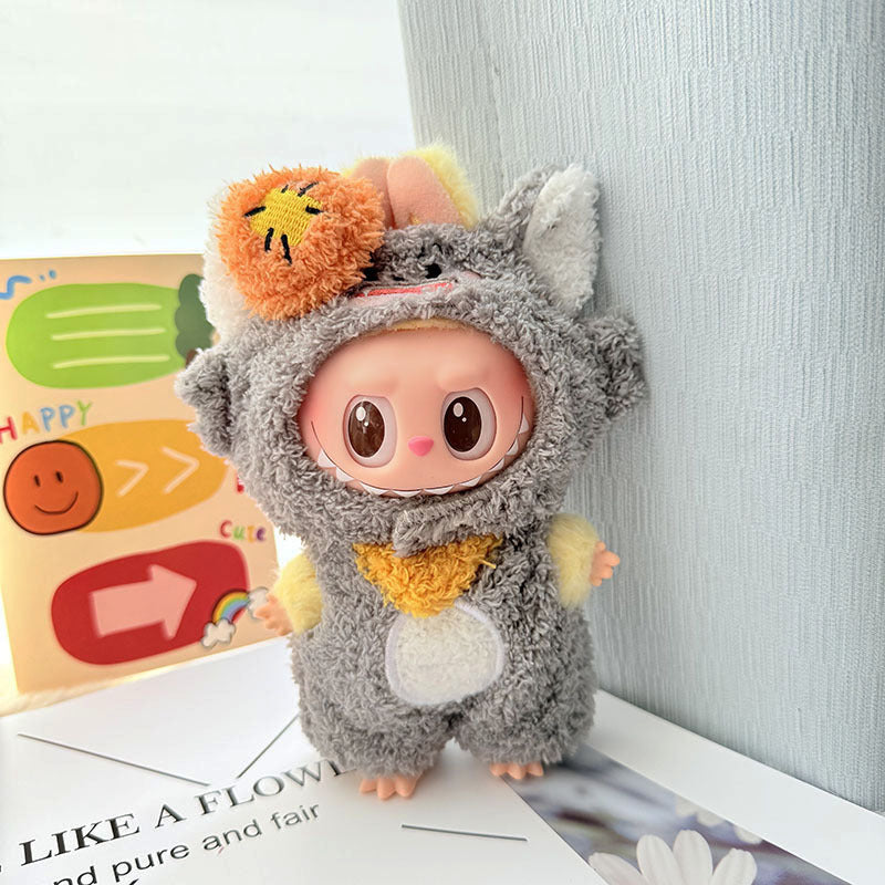 17Cm Labubuwa clothes LABUBU blind box sitting party one two three generations cute cloud velvet three eyes cute
