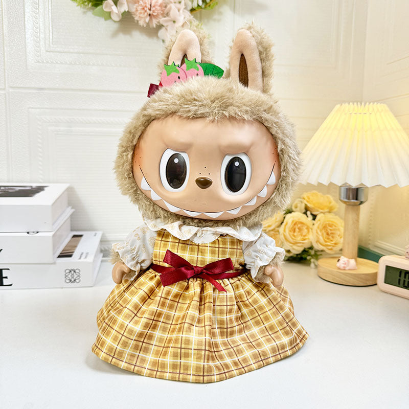38Cm Labubu plush doll clothes for Labubu doll clothes spring purple sweater flower set
