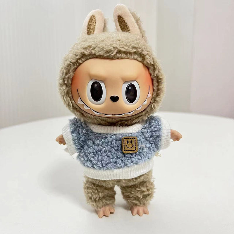 17Cm blind box Labubu cloth set circle smiley face shirt labubu pendant for invisible wings, cute clothes.