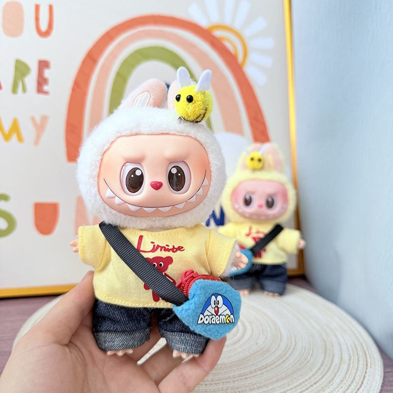 The first, second and third generation keychain Labubu clothes pendant Labubu baby clothes trendy sweater overalls set is cute.