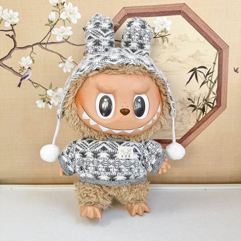 38Cm Labubu plush doll clothes for Labubu doll MOKOKO sweetheart rabbit ear jacquard shirt set