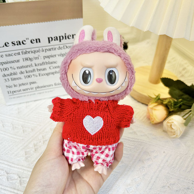 17Cm blind box rabub sweater pants macaron labubu pendant doll knitted sweater new year sweater cute