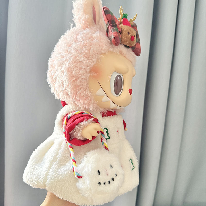 38Cm Labubu plush doll dress for Labubu doll MOKOKO satchel Christmas tree white dress set