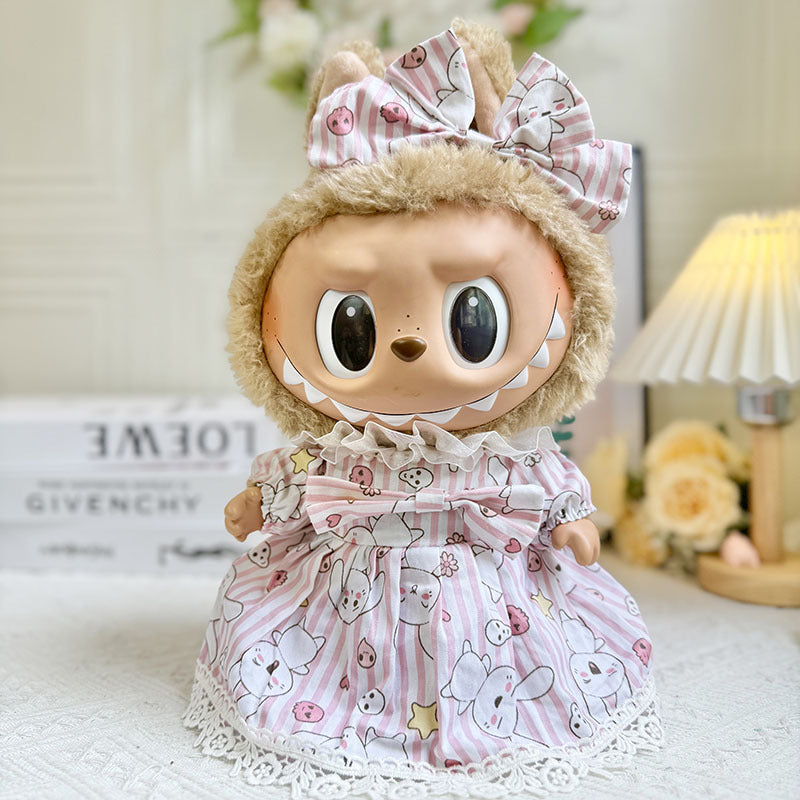 38Cm Labubu vinyl plush doll clothes for Labubu doll clothes summer watermelon skirt set cute