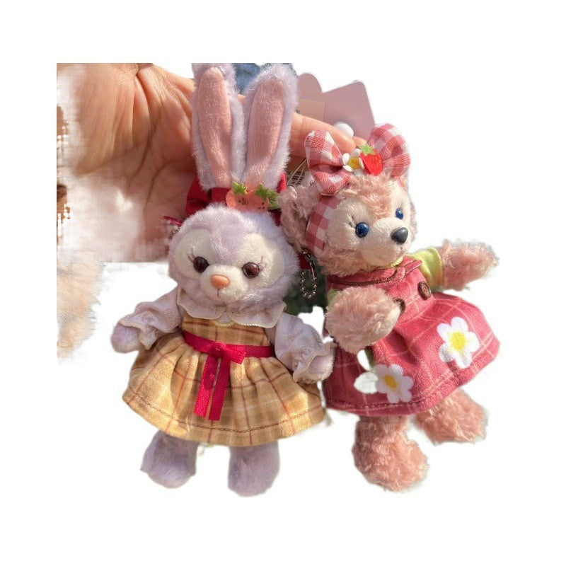 15Cm blind box rabub casual plaid overalls suit macaron labubu pendant doll plaid suit