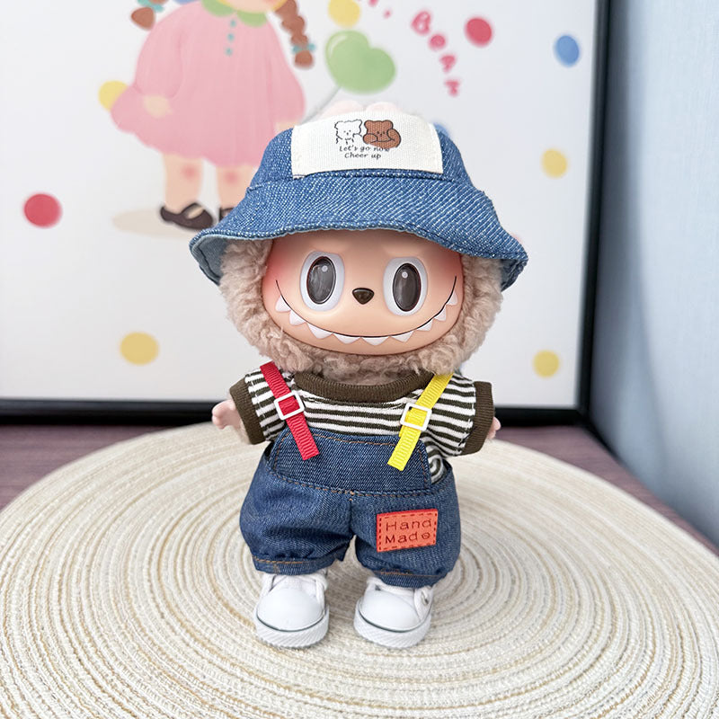 The first, second and third generation keychain Labubu clothes pendant Labubu baby clothes colored denim strap set is cute.