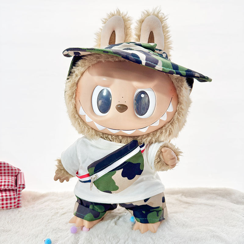 38Cm Labubu plush doll clothes for Labubu doll baby clothes sweetheart cool camouflage suit cute