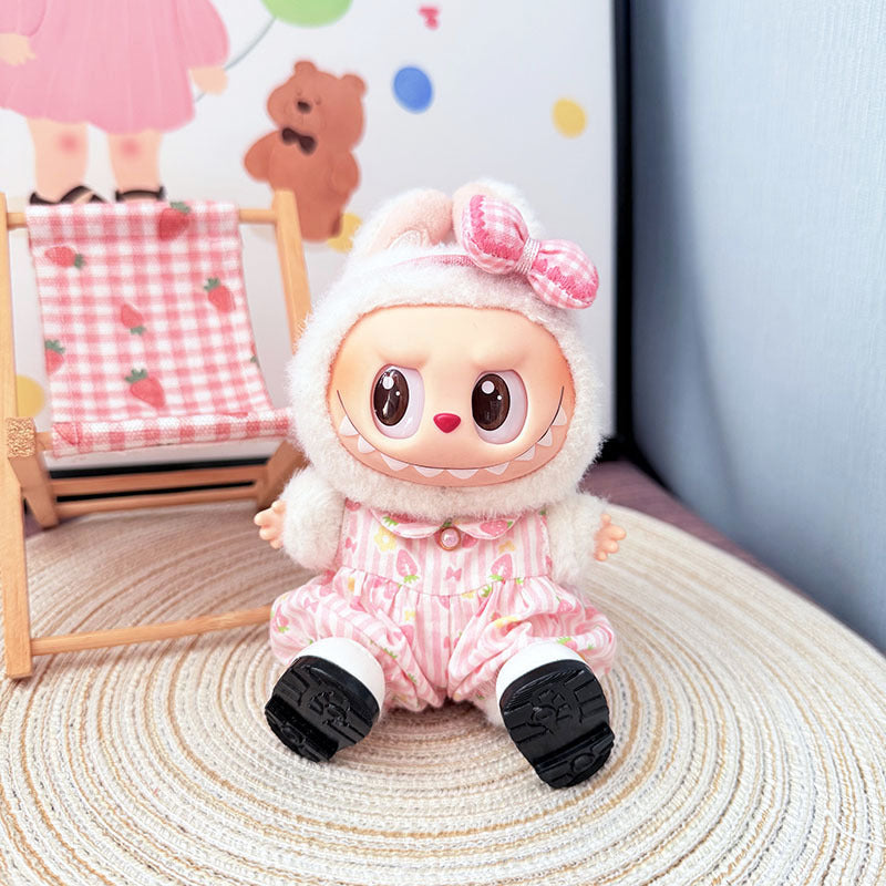 The first, second and third generation keychain Labubu clothes pendant Labubu baby clothes strawberry paradise jumpsuit set is cute
