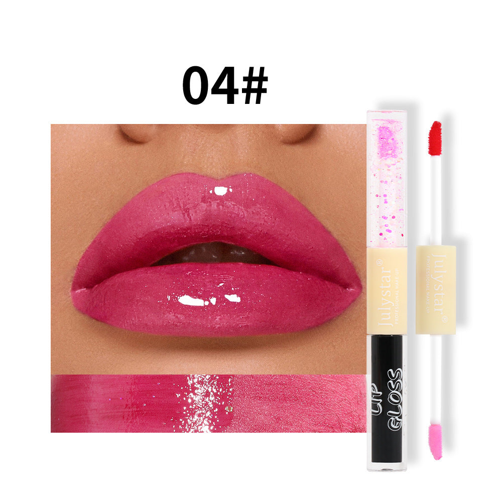 European and American makeup double-head pearlescent water gloss lip glaze natural and long-lasting non-stick cup Dudu lip gloss