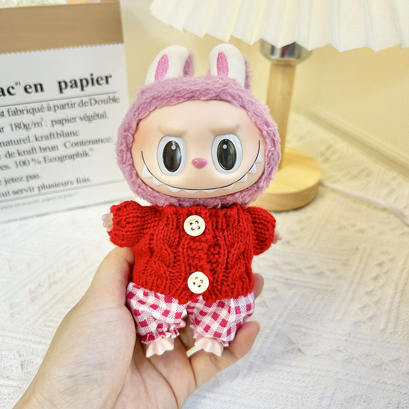 17Cm blind box rabub sweater pants macaron labubu pendant doll knitted sweater new year sweater cute