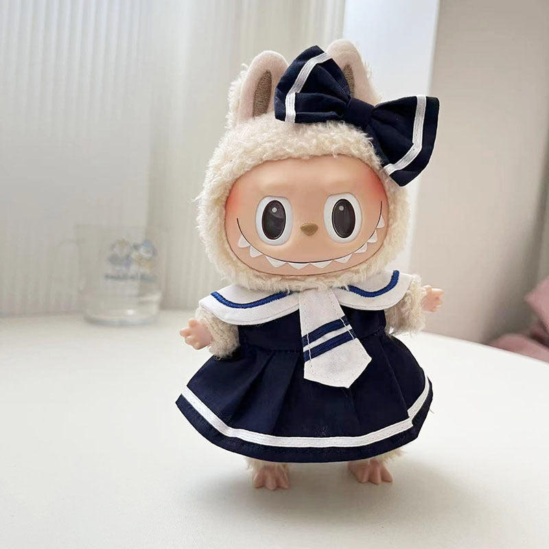 17Cm pendant, rabub clothes, premium gray sports wear, two-piece set, keychain labubu doll clothes, cute.