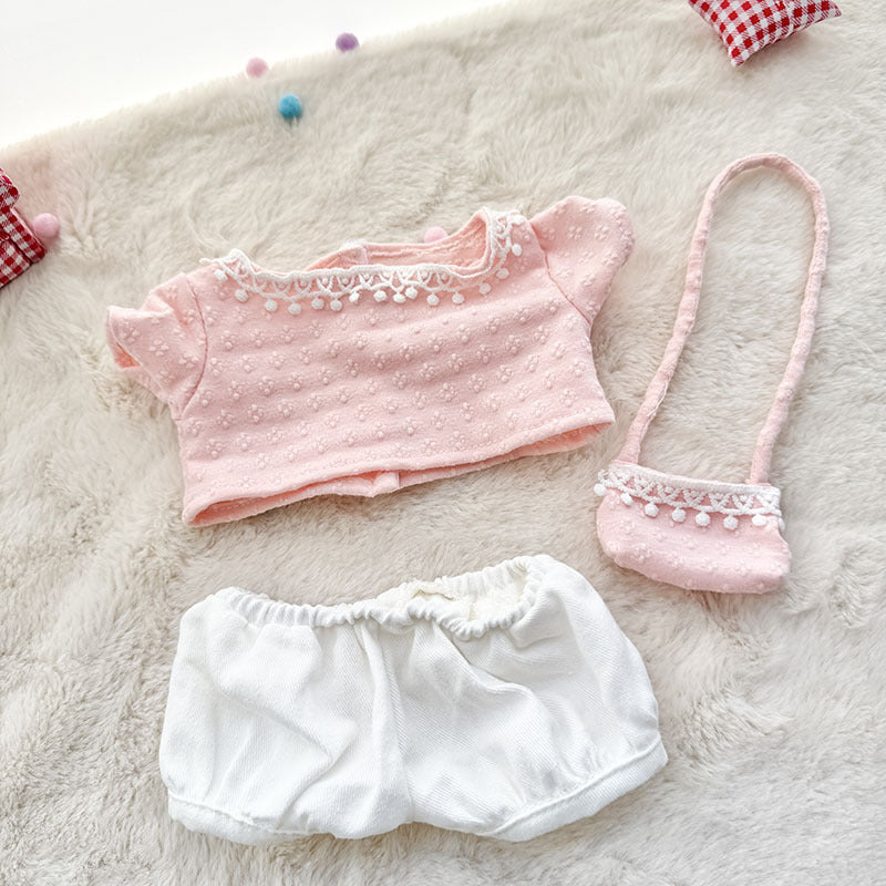 38Cm Labubu plush doll clothes for Labubu sweetheart doll baby clothes four-petal flower knitted three-piece set