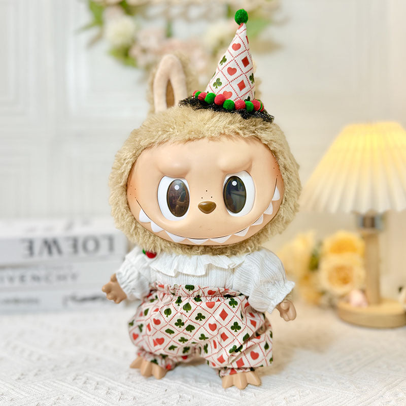 38Cm Labubu vinyl plush doll clothes for Labubu doll clothes poker clown suit cute