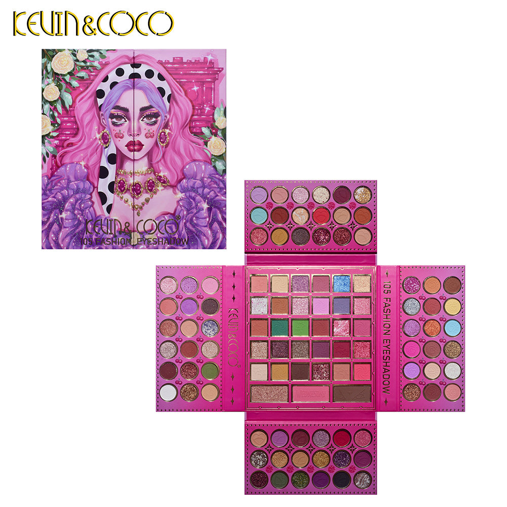105-Color eyeshadow disc, four-layer folded model, beaded matte eyeshadow-highlight blush integrated disc