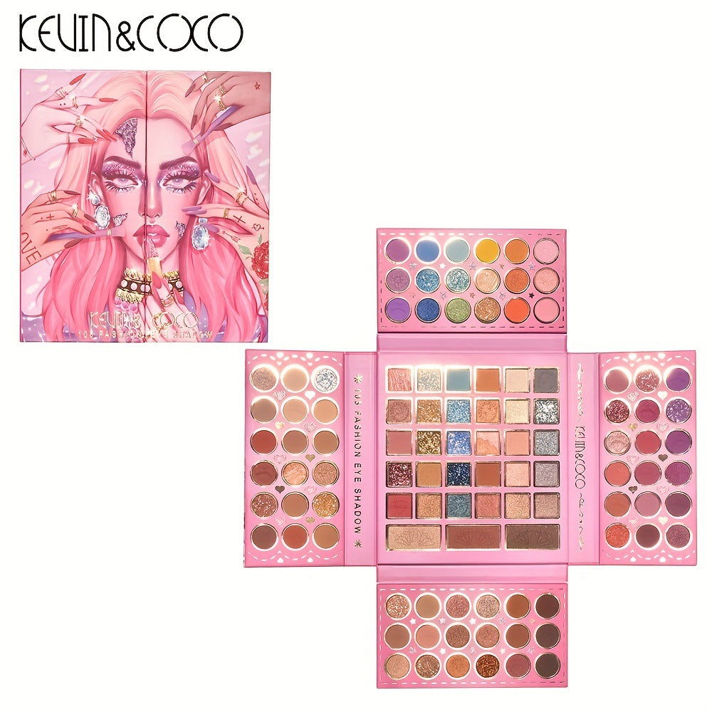 105-Color eyeshadow disc, four-layer folded model, beaded matte eyeshadow-highlight blush integrated disc