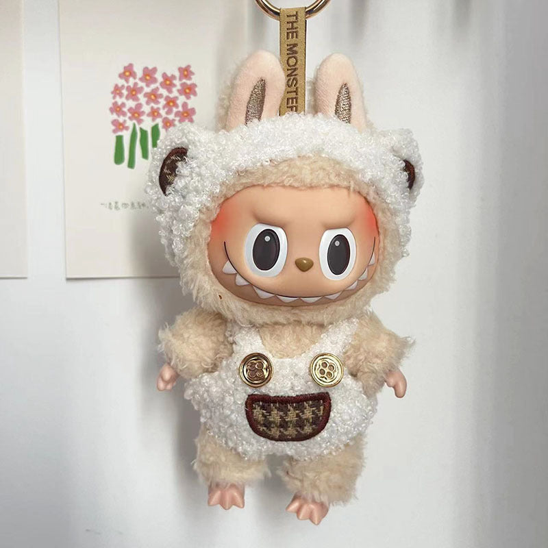 17Cm blind box Labubu cloth set circle smiley face shirt labubu pendant for invisible wings, cute clothes.