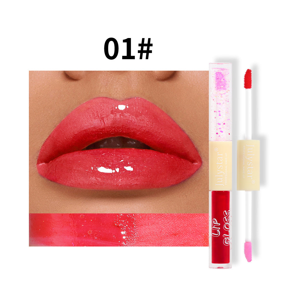 European and American makeup double-head pearlescent water gloss lip glaze natural and long-lasting non-stick cup Dudu lip gloss