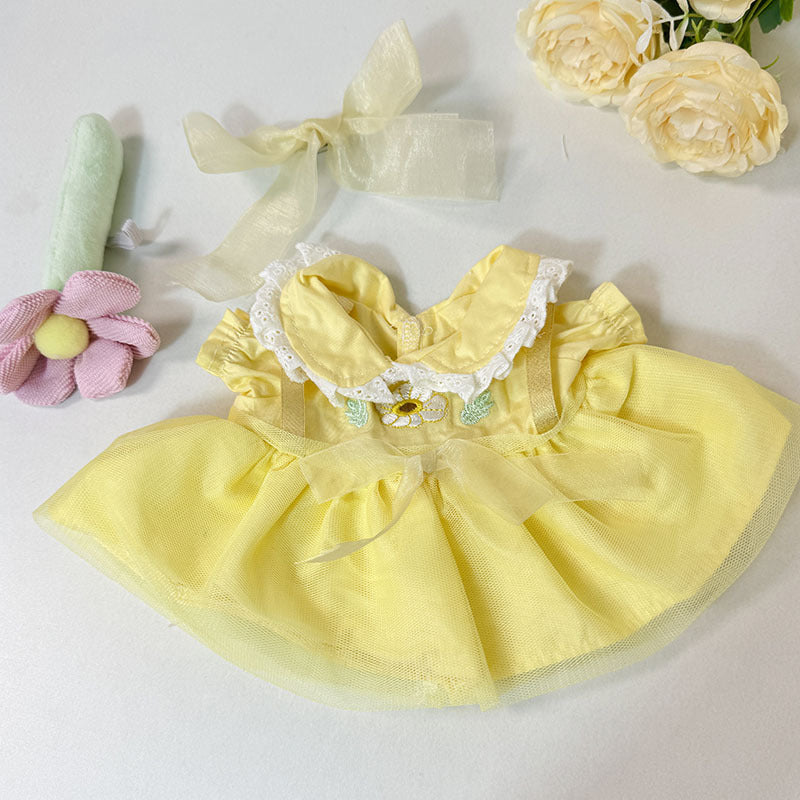 38Cm Labubu plush doll clothes for Labubu doll clothes spring yellow gauze skirt + flower set