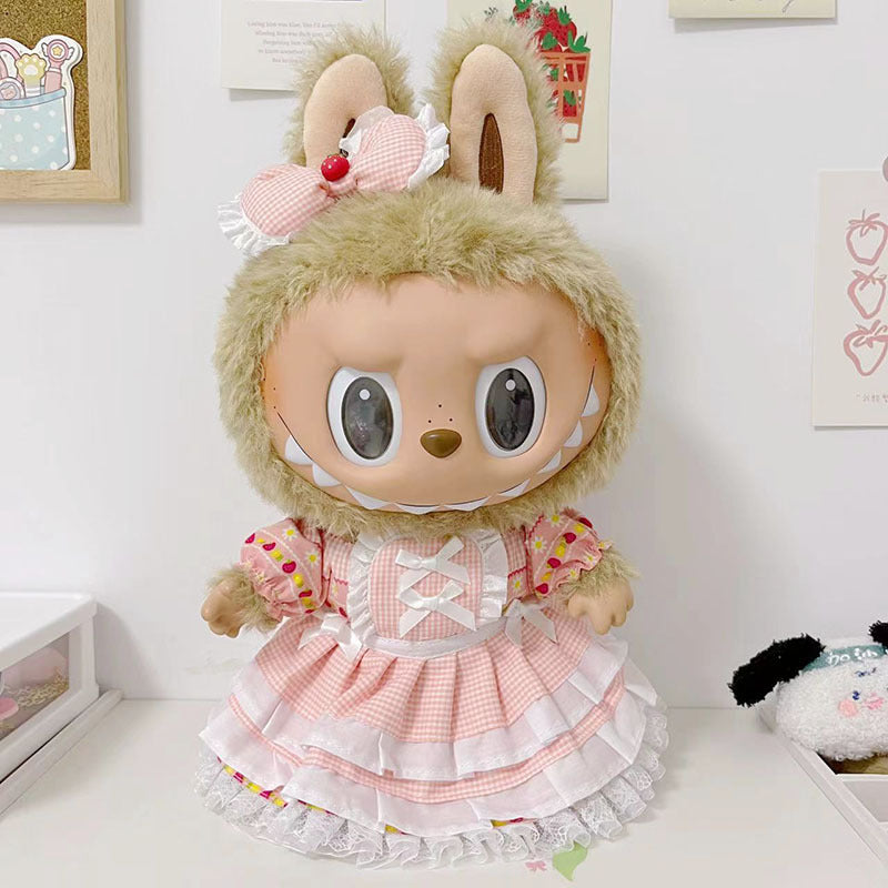 38Cm Labubu vinyl plush doll clothes for Labubu doll clothes striped animal shirt set cute