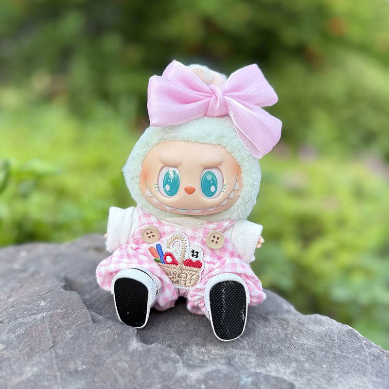 The first, second and third generation keychain Labubu clothes pendant Labubu baby clothes small basket overalls set is cute.