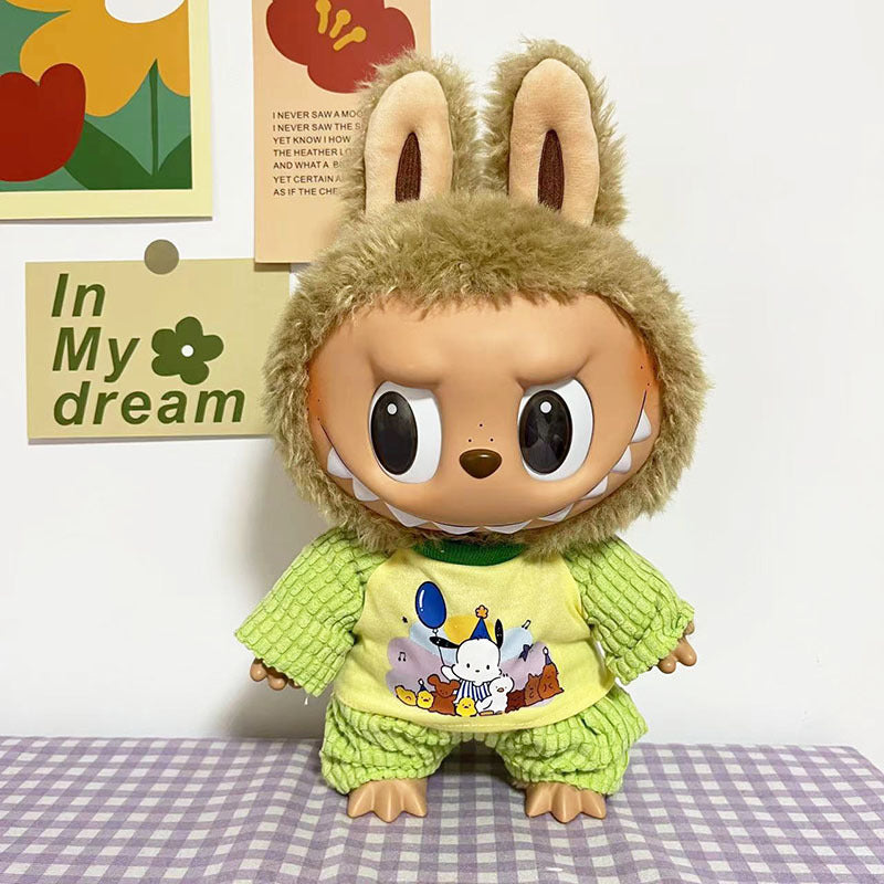 38Cm Labubu vinyl plush doll clothes for Labubu doll clothes plaid vest beret cute