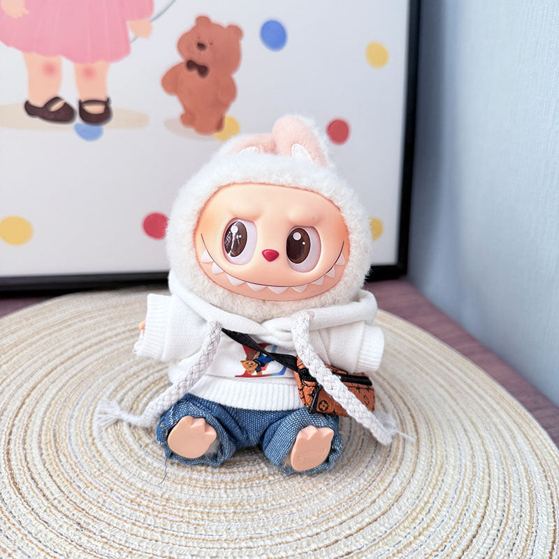 The first, second and third generation keychain Labubu clothes pendant Labubu baby clothes trendy hooded sweater set is cute.