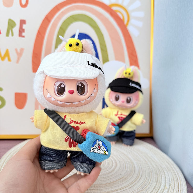 The first, second and third generation Labubu clothes pendant Labubu sitting party baby clothes bee robot cat suit is cute and cute