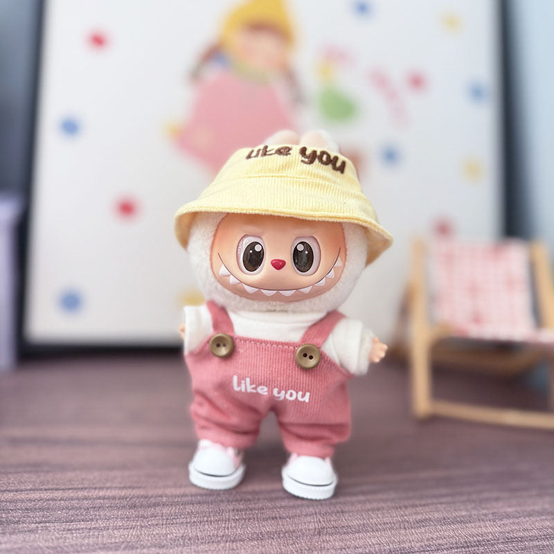 The first, second and third generation keychain Labubu clothes pendant Labubu baby clothes summer watermelon overalls set is cute