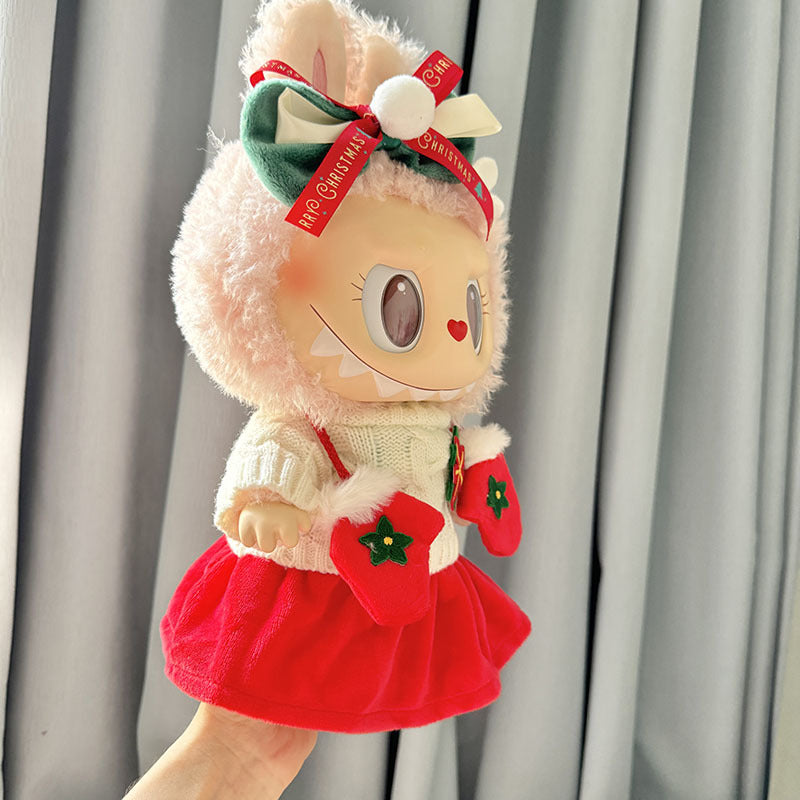 38Cm Labubu plush doll clothes for Labubu doll clothes red gloves white sweater set