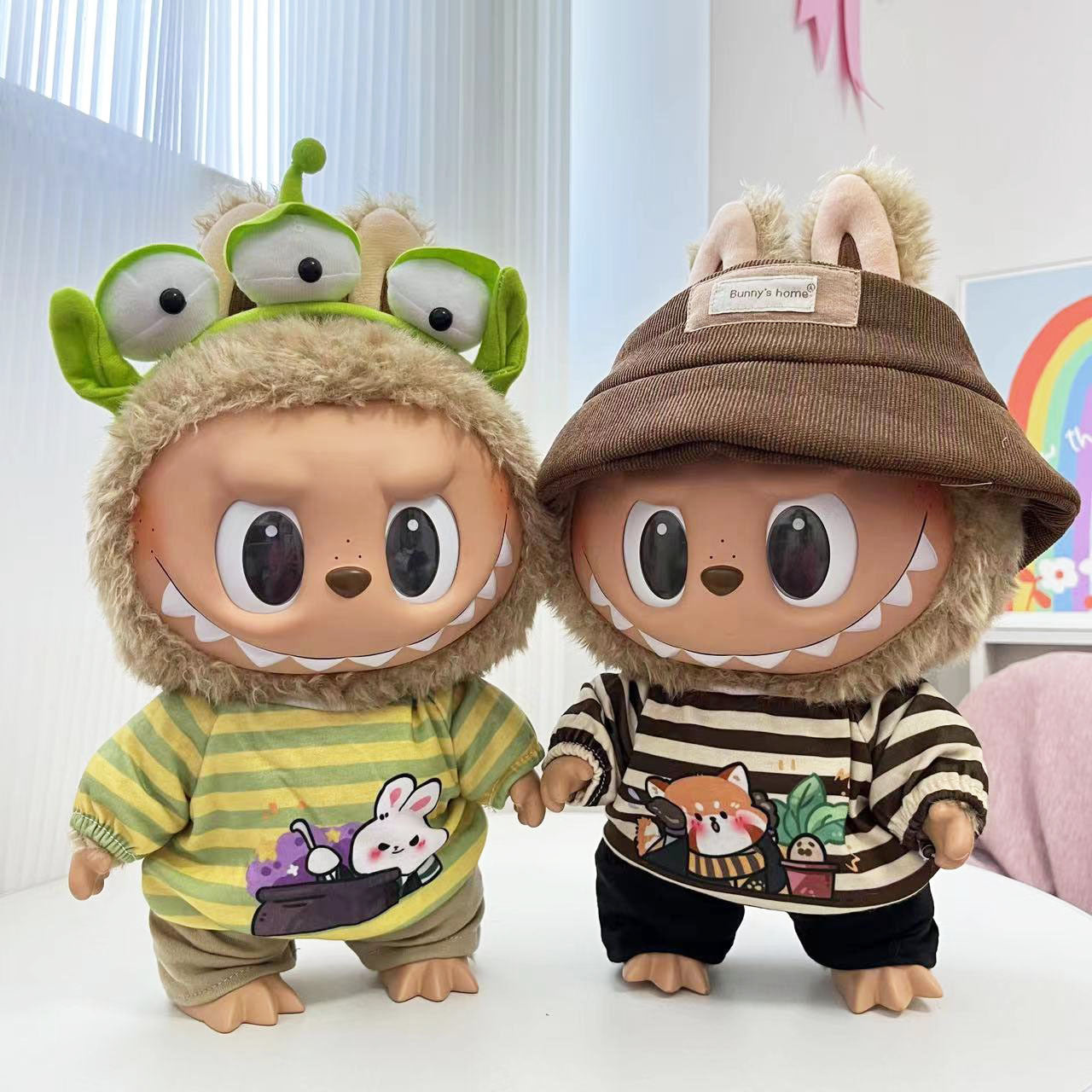 38Cm Labubu vinyl plush doll clothes for Labubu doll clothes striped animal shirt set cute