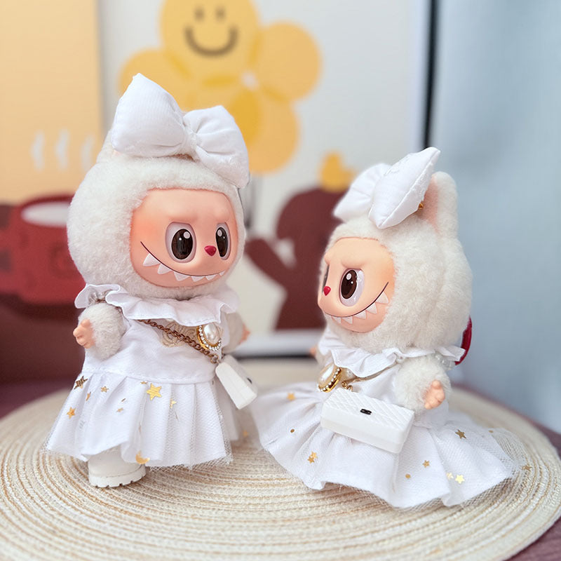 The first, second and third generation Labubu clothes pendant Labubu sitting party baby clothes starlight pearl skirt set is cute and cute