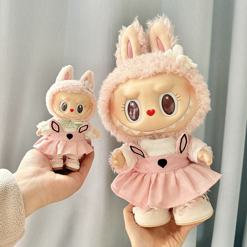 38Cm Labubu plush doll clothes Labubu doll MOKOKO Lei Feng coat rabbit ear strap skirt set