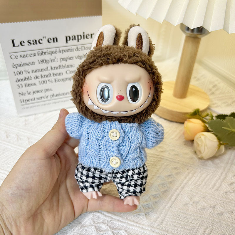 17Cm blind box rabub sweater pants macaron labubu pendant doll knitted sweater new year sweater cute