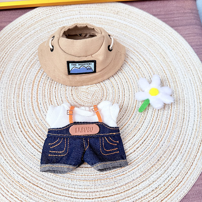The first, second and third generations of Labubu clothes pendant Labubu sitting baby clothes Kechun same spring field overalls