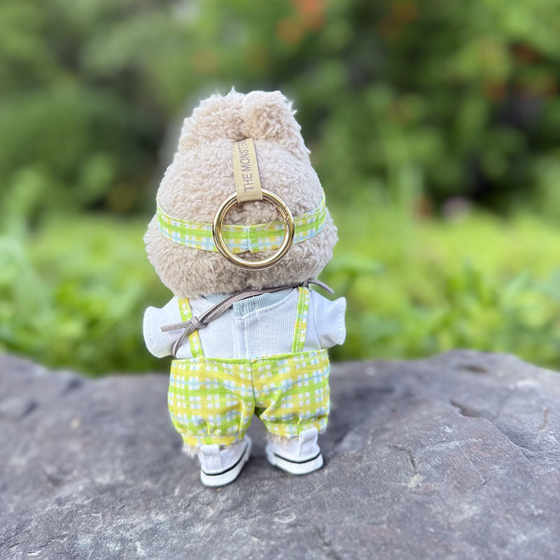 The first, second and third generation keychain Labubu clothes pendant Labubu baby clothes bubble gum color overalls set cute