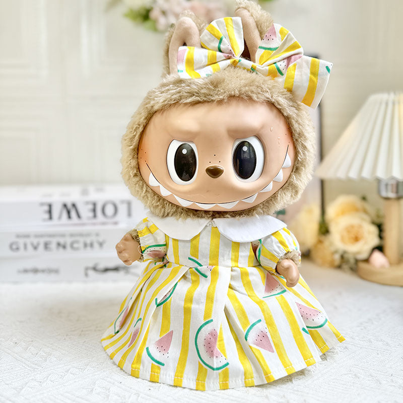 38Cm Labubu vinyl plush doll clothes for Labubu doll clothes summer watermelon skirt set cute