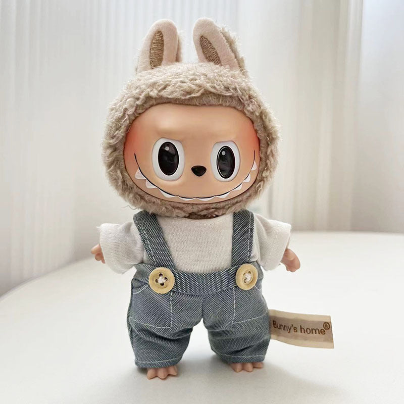 17Cm pendant, rabub clothes, premium gray sports wear, two-piece set, keychain labubu doll clothes, cute.