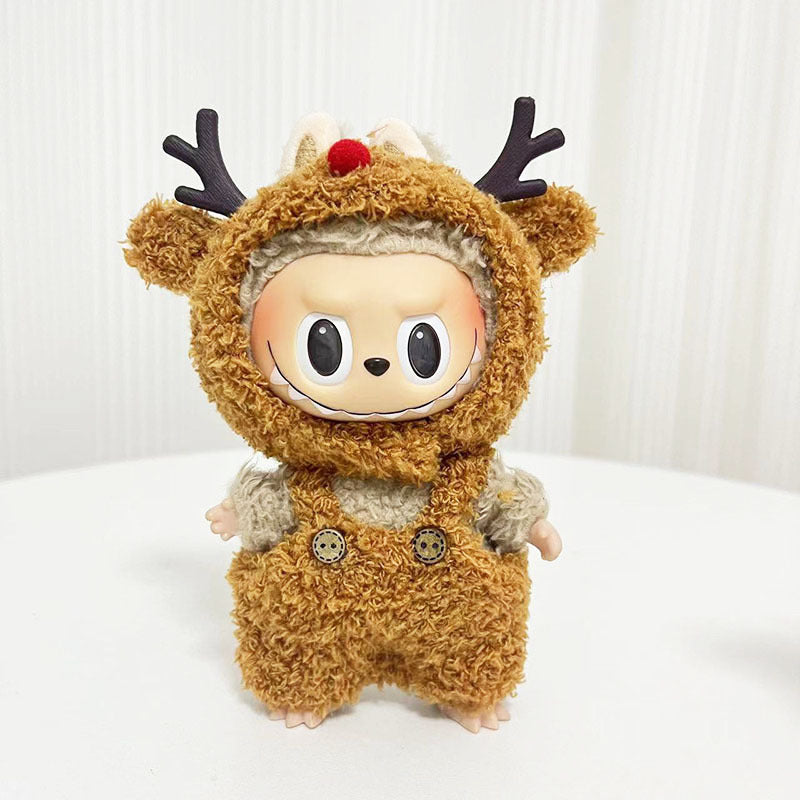 17Cm blind box rabub with cloud velvet little elk overalls set labubu pendant piggy christmas outfit
