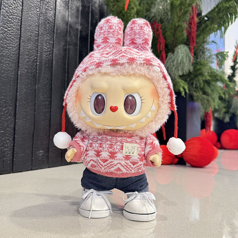 38Cm Labubu plush doll clothes for Labubu doll MOKOKO sweetheart rabbit ear jacquard shirt set
