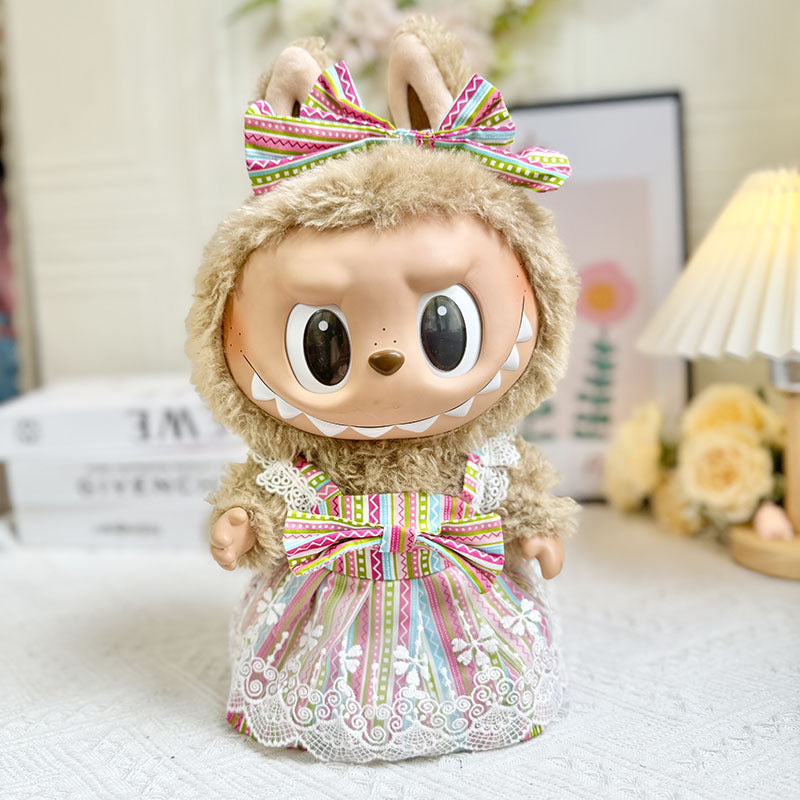 38Cm Labubu vinyl plush doll clothes for Labubu doll clothes summer watermelon skirt set cute