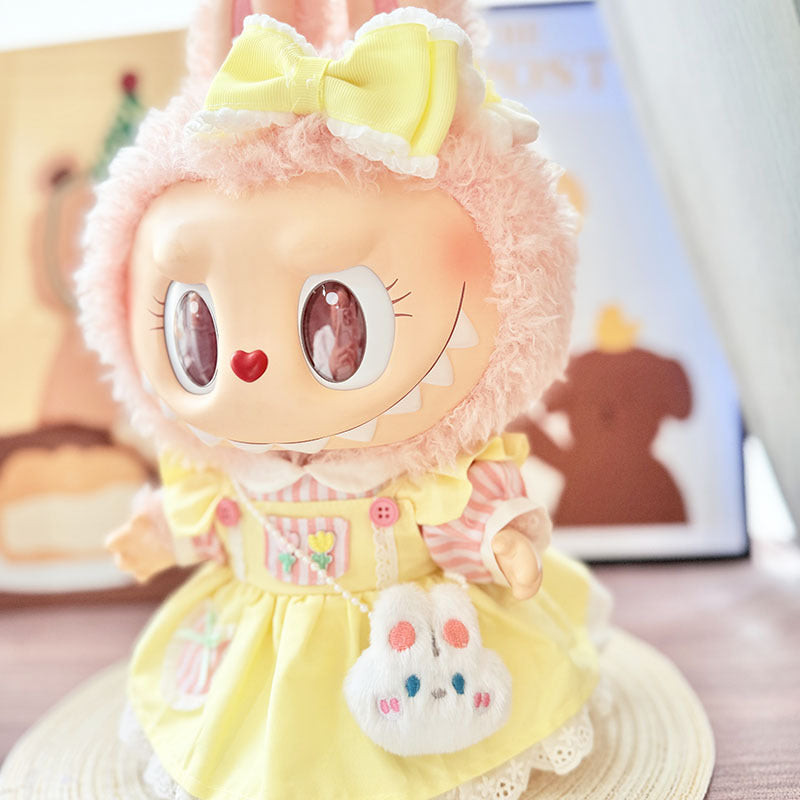 38Cm Labubu vinyl plush doll clothes for Labubu doll clothes yellow cream flower skirt set